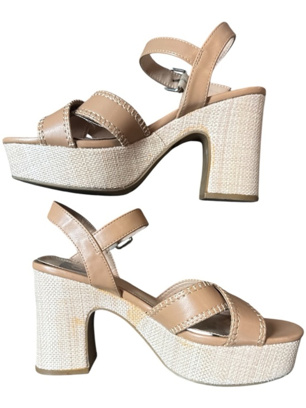 Dolce Vita Womens Size 8.5 Chunky Tan Platform Sandals with Woven Heel Summer